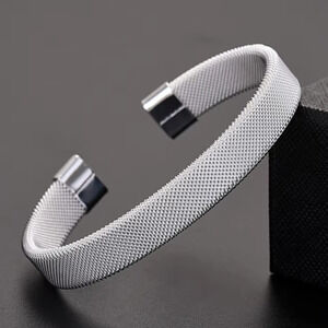 Silver Mesh Bangle Cuff Bracelet